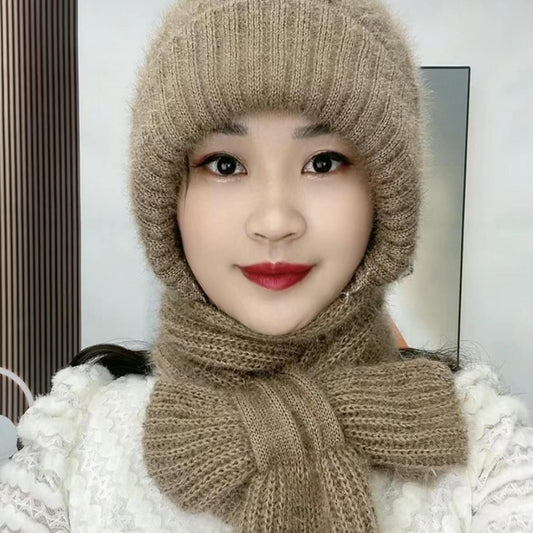 Autumn And Winter Squirrel-velvet Double-layer Knitted One-piece Scarf Hat